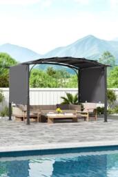 H&O Direct Retractable Arc-Shaped Steel Pergola with Canopy in Black
