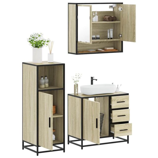 Berkfield Home 3 Piece Bathroom Furniture Set Sonoma Oak Engineered Wood in Brown - image 1