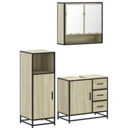 Berkfield Home 3 Piece Bathroom Furniture Set Sonoma Oak Engineered Wood in Brown - thumbnail 2