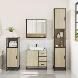 Berkfield Home 3 Piece Bathroom Furniture Set Sonoma Oak Engineered Wood in Brown - thumbnail 3