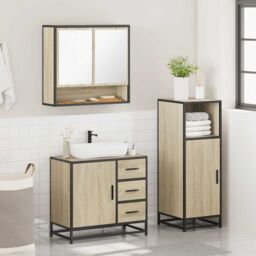 Berkfield Home 3 Piece Bathroom Furniture Set Sonoma Oak Engineered Wood in Brown - thumbnail 4