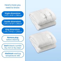 Coopers of Stortford Fleece Electric Blanket with Overheat Protection in White - Size: 100 cm x 190 cm - thumbnail 5
