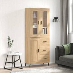 Berkfield Home Highboard Sonoma Oak 69.5x34x180 cm Engineered Wood in Light Tan - thumbnail 2