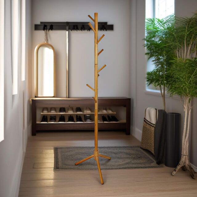 Pirlo Plush Wooden Adjustable Coat Stand With 8 Hooks in Brown - image 1