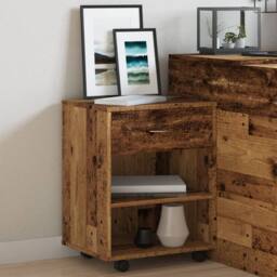 Berkfield Home Rolling Cabinet Old Wood 46x36x59 cm Engineered Wood in Brown - Size: 46 x 36 x 59 cm - thumbnail 4