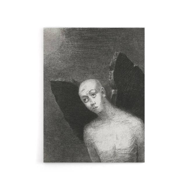 "Artery8 Fallen Angel Spreads Black Wings Redon Vintage Canvas Wall Art in Grey - Size: W18"" x H24""" - image 1