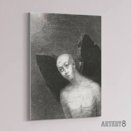 "Artery8 Fallen Angel Spreads Black Wings Redon Vintage Canvas Wall Art in Grey - Size: W18"" x H24""" - thumbnail 2