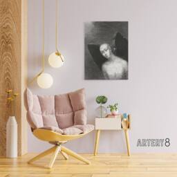 "Artery8 Fallen Angel Spreads Black Wings Redon Vintage Canvas Wall Art in Grey - Size: W18"" x H24""" - thumbnail 3