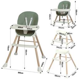 VOGREX Green 6-In-1 Adjustable Baby High Chair Removable Tray Safe Feeding - thumbnail 2