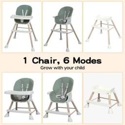 VOGREX Green 6-In-1 Adjustable Baby High Chair Removable Tray Safe Feeding - thumbnail 3