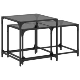 Berkfield Home Nesting Coffee Tables 2 pcs with Black Glass Top Steel - thumbnail 2