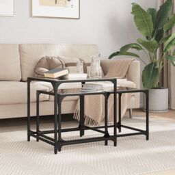 Berkfield Home Nesting Coffee Tables 2 pcs with Black Glass Top Steel