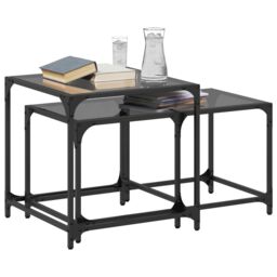 Berkfield Home Nesting Coffee Tables 2 pcs with Black Glass Top Steel - thumbnail 3