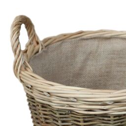 Red Hamper Wicker Unpeeled Hessian Lined Log Basket in Brown - thumbnail 2