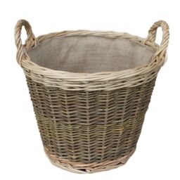 Red Hamper Wicker Unpeeled Hessian Lined Log Basket in Brown