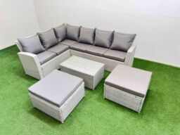 Fimous 8 Seater Garden Outdoor PE Rattan Furniture Set with Oblong Coffee Table in Light Grey - thumbnail 2