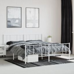 Berkfield Home Metal Bed Frame with Headboard & Footboard White 183x213 cm - thumbnail 4