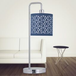 First Choice Lighting Set of 2 Chrome Arched Table Lamps with Navy Blue Laser Cut Shades in Silver - thumbnail 5