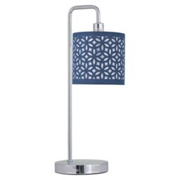 First Choice Lighting Set of 2 Chrome Arched Table Lamps with Navy Blue Laser Cut Shades in Silver - thumbnail 2