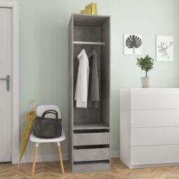 Berkfield Home Wardrobe with Drawers Concrete Grey 50x50x200 cm Engineered Wood - Size: 50 x 50 x 200 cm - thumbnail 1