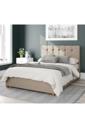 Aspire Hepburn Upholstered Ottoman Storage Bed, Eire Linen Fabric in Natural - Size: King - thumbnail 1
