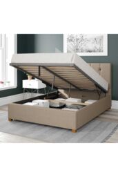 Aspire Hepburn Upholstered Ottoman Storage Bed, Eire Linen Fabric in Natural - Size: King - thumbnail 2