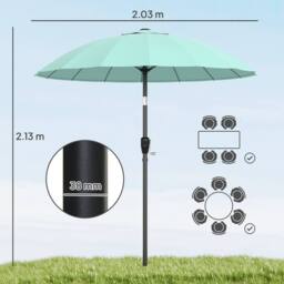 OUTSUNNY 2m Shanghai Garden Parasol Umbrella, Outdoor Sun Shade in Turquoise - thumbnail 3