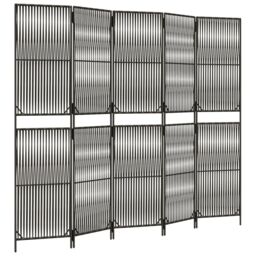 Berkfield Home Room Divider 5 Panels Grey Poly Rattan - thumbnail 2