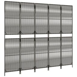 Berkfield Home Room Divider 5 Panels Grey Poly Rattan - thumbnail 4