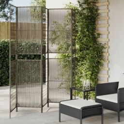 Berkfield Home Room Divider 5 Panels Grey Poly Rattan - thumbnail 1