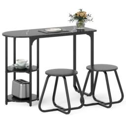 Havendro Bar Table & 2 Bar Stools Set Space-saving Bar Unit With 2 Shelves in Black