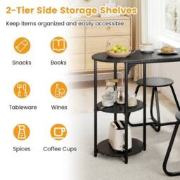 Havendro Bar Table & 2 Bar Stools Set Space-saving Bar Unit With 2 Shelves in Black - thumbnail 4