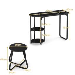 Havendro Bar Table & 2 Bar Stools Set Space-saving Bar Unit With 2 Shelves in Black - thumbnail 3