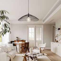 Harper Living Contemporary Medium Pendant Ceiling Light Decorative shade with curved metal threads in Black - thumbnail 2