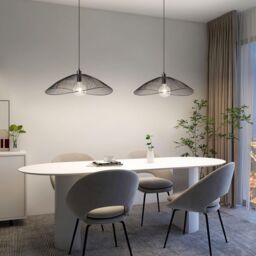 Harper Living Contemporary Medium Pendant Ceiling Light Decorative shade with curved metal threads in Black - thumbnail 3