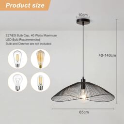Harper Living Contemporary Medium Pendant Ceiling Light Decorative shade with curved metal threads in Black - thumbnail 6