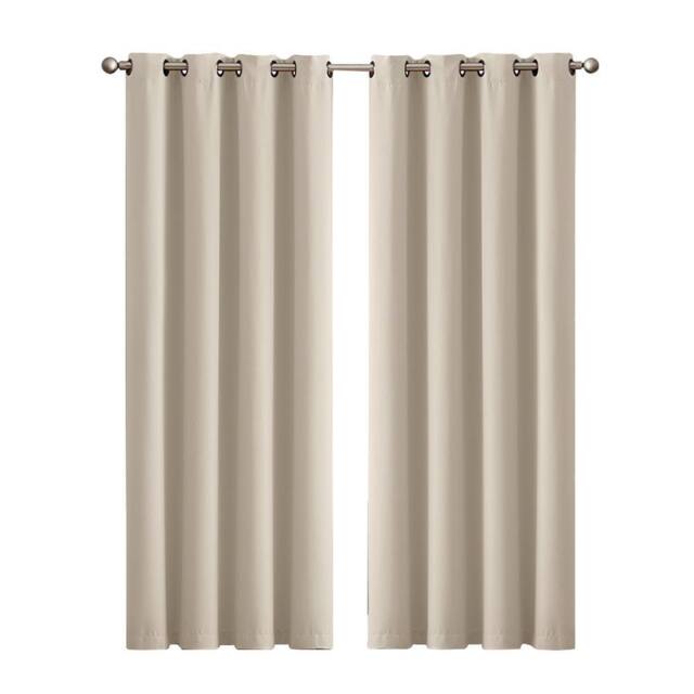 Marlow Blockout Curtains Blackout Window Curtain Draperies Pair Eyelet Bedroom Decor in Beige - Size: 117 cm width x 183 cm drop - image 1