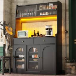 Rolipo Tall Black Kitchen Cabinet Buffet Sideboard with Smart LED - thumbnail 3