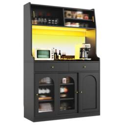 Rolipo Tall Black Kitchen Cabinet Buffet Sideboard with Smart LED - thumbnail 8