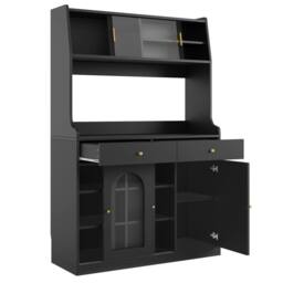 Rolipo Tall Black Kitchen Cabinet Buffet Sideboard with Smart LED - thumbnail 6