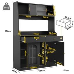 Rolipo Tall Black Kitchen Cabinet Buffet Sideboard with Smart LED - thumbnail 5
