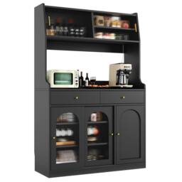 Rolipo Tall Black Kitchen Cabinet Buffet Sideboard with Smart LED - thumbnail 7