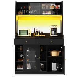 Rolipo Tall Black Kitchen Cabinet Buffet Sideboard with Smart LED - thumbnail 9