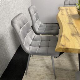 KOSY KOALA Wooden Dining Table with Bench & 4 Grey Velvet Chairs, Stylish Dining Room Furniture in Brown - thumbnail 3