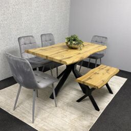 KOSY KOALA Wooden Dining Table with Bench & 4 Grey Velvet Chairs, Stylish Dining Room Furniture in Brown - thumbnail 9