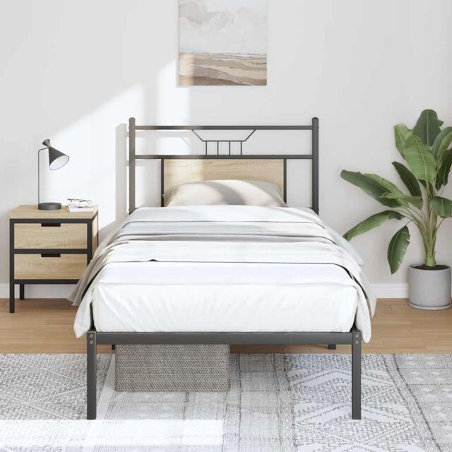 Berkfield Home Bed Frame without Mattress Sonoma Oak 90x190 cm Single Engineered Wood in Brown - image 1