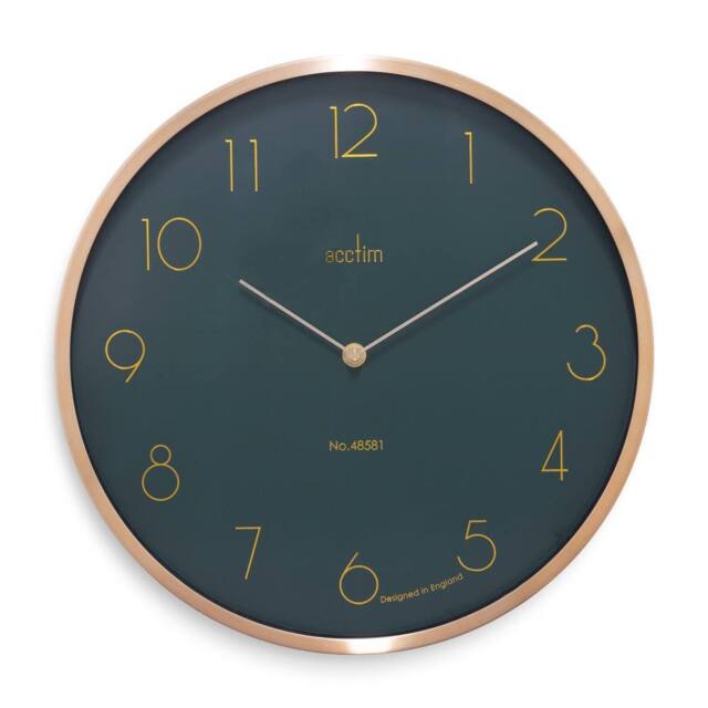Acctim Madison Wall Clock Quartz Modern Brushed Metal Case Foil Embossed 35cm in Bottle Green - image 1
