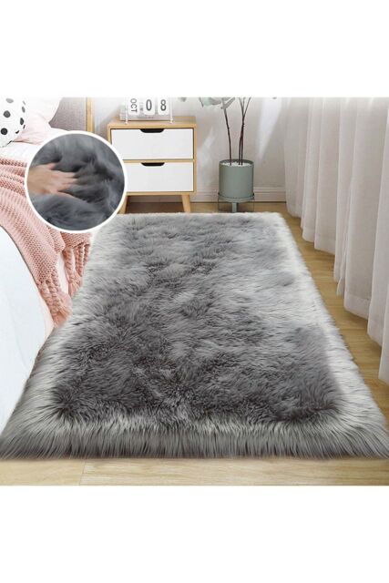 Living and Home 60x120cm Grey Plush Faux Wool Rectangular Area Rugs Window Sill & Sofa Cushion - Size: 60 cm x 120 cm - image 1