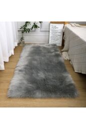 Living and Home 60x120cm Grey Plush Faux Wool Rectangular Area Rugs Window Sill & Sofa Cushion - Size: 60 cm x 120 cm - thumbnail 2