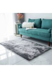 Living and Home 60x120cm Grey Plush Faux Wool Rectangular Area Rugs Window Sill & Sofa Cushion - Size: 60 cm x 120 cm - thumbnail 3